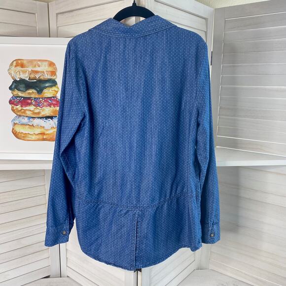 LC Lauren Conrad blue polka dot chambray button down shirt size medium - Picture 5 of 7